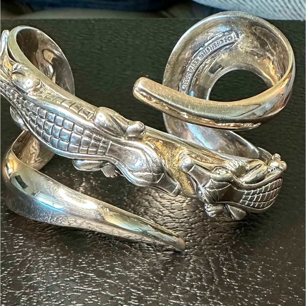 Kieselstein Cord Double Alligators Bangle Cuff Diamond Eyes Sterling Silver